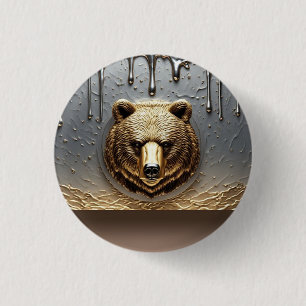 Golden Bear Relief With Metal Drip Effect 🐻 3 Cm Round Badge