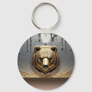 Golden Bear Relief With Metal Drip Effect 🐻 Key Ring