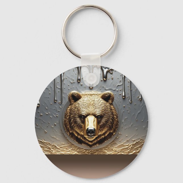 Golden Bear Relief With Metal Drip Effect 🐻 Key Ring (Front)