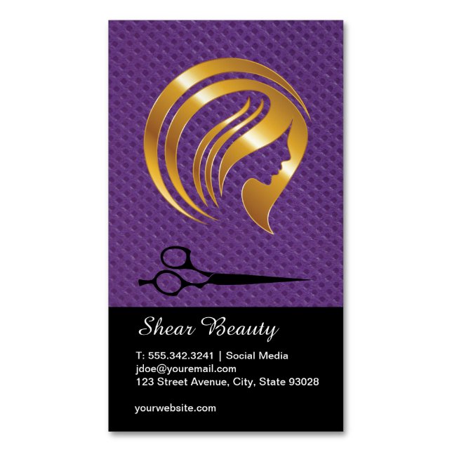 Golden Beauty Logo | Salon Scissors Magnetic Business Card (Front Vertical)