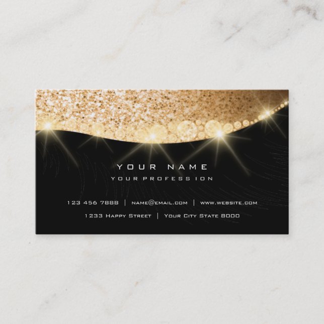 Golden Beauty Sparkly Diamond Glitter Glam Black Business Card (Front)