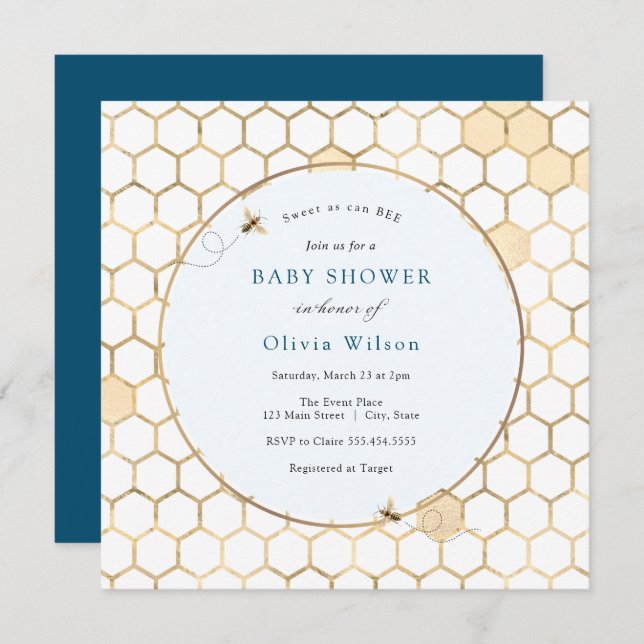 Golden Bee Boy Baby Shower Invitation (Front/Back)