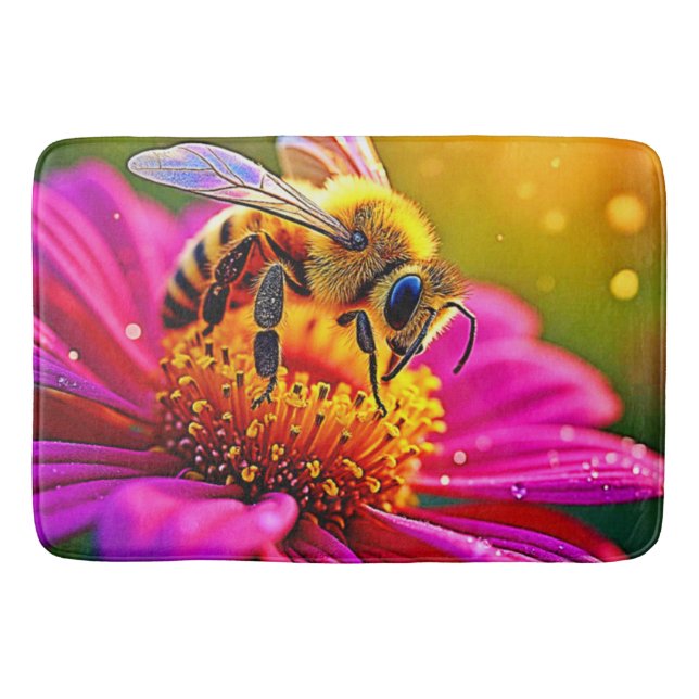 Golden Bee Flower Magic Light Design Bath Mat (Front)