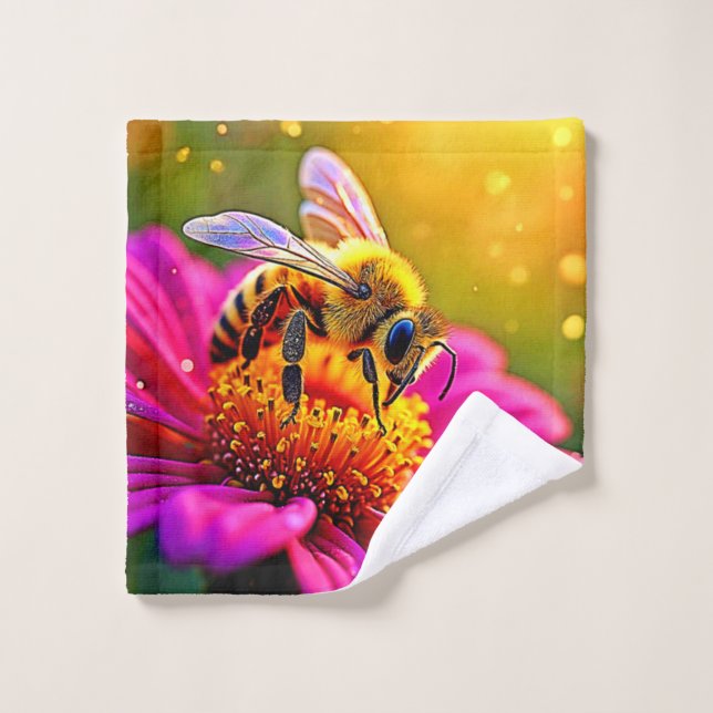 Golden Bee Flower Magic Light Design Bath Towel Set (Wash Cloth)