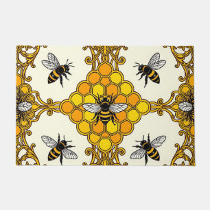 Golden Bee Honeycomb Pattern Doormat