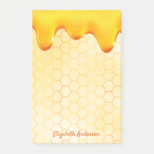 Golden bee honeycomb pattern honey dripping name post-it notes