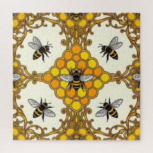Golden Bee Honeycomb Pattern Jigsaw Puzzle