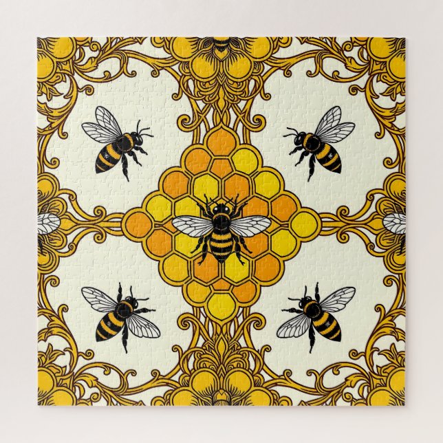 Golden Bee Honeycomb Pattern Jigsaw Puzzle (Vertical)