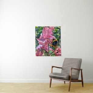 Golden Bee in Blooming Garden Tapestry