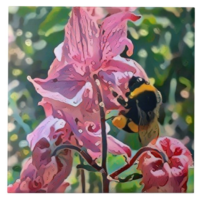 Golden Bee in Blooming Garden Tile (Front)