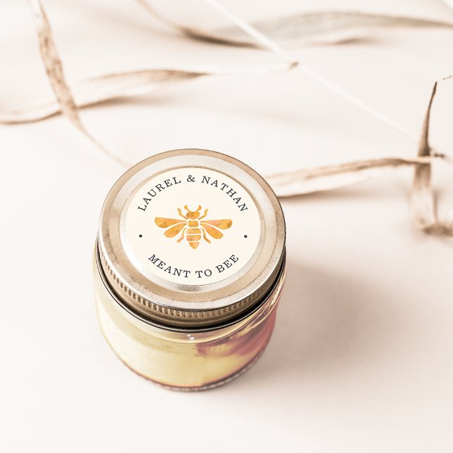 Golden Bee "Meant to Bee" Wedding Favour Classic Round Sticker (Creator Uploaded)