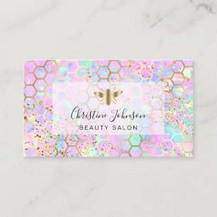 golden bee on FAUX glitter pastel honeycomb Business Card