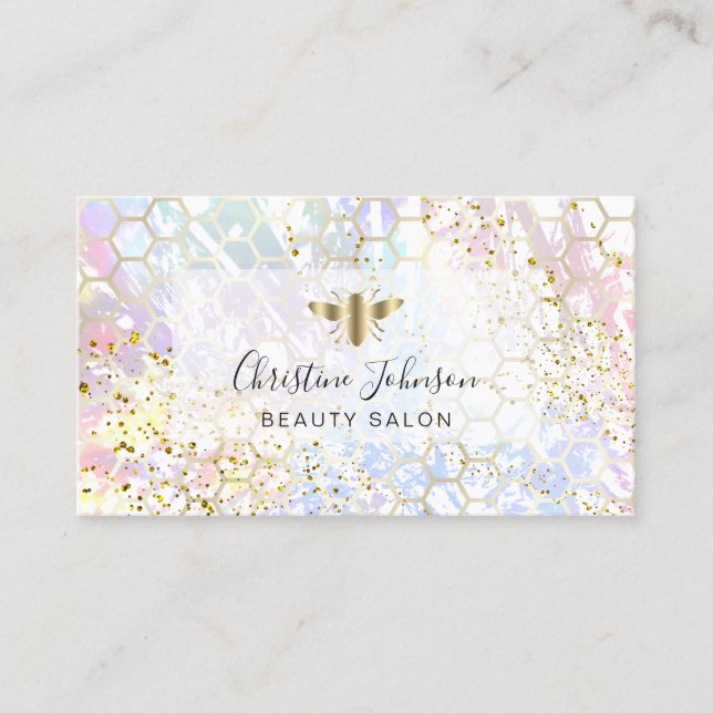 golden bee on FAUX glitter watercolor abstract Business Card (Front)