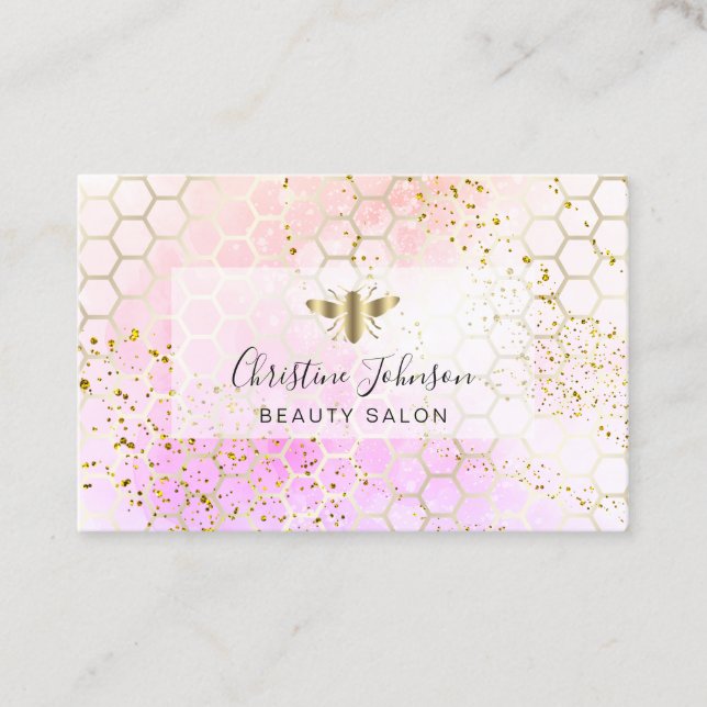golden bee on FAUX glitter watercolor Business Card (Front)