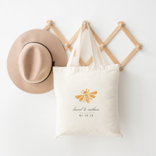 Golden Bee Watercolor Wedding Favour Tote Bag