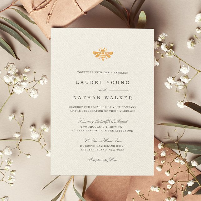 Golden Bee Watercolor Wedding Invitation (Creator Uploaded)