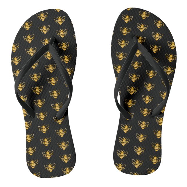 Golden Bee's on Black Jandals (Footbed)