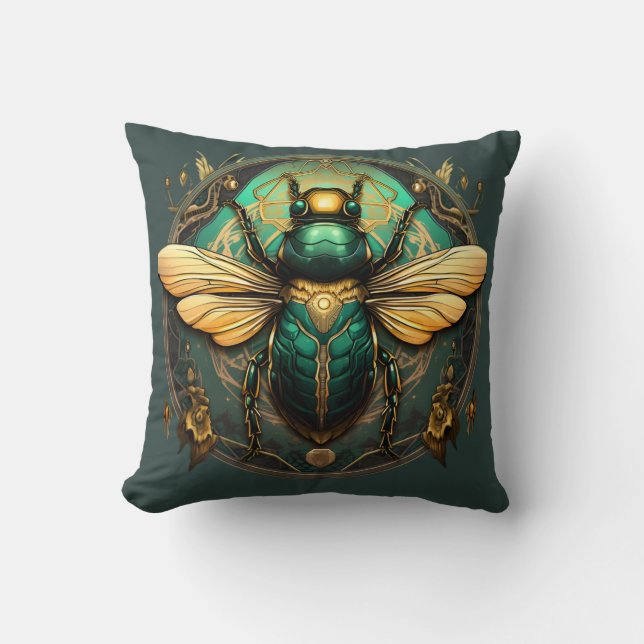 Golden Beetle Emblem Pillow - Embrace Elegance (Front)