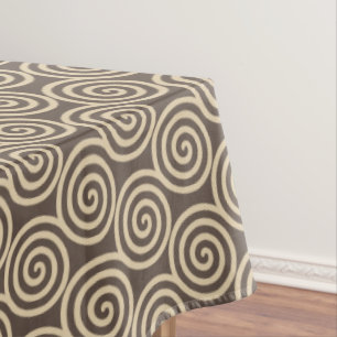 Golden Beige Abstract Spiral Circles on Brown Tablecloth