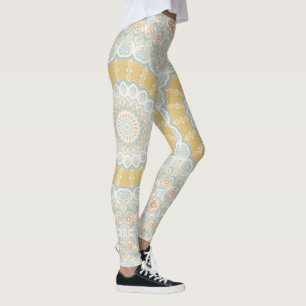 Golden Beige and Blue Mandala Pattern Design Leggings