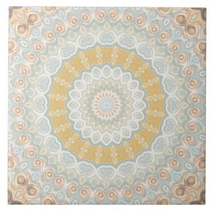 Golden Beige and Blue Mandala Pattern Design Tile