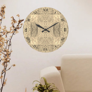 Golden Beige and Taupe Abstract Large Clock