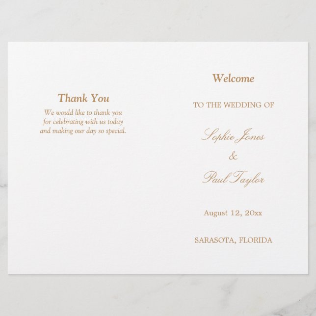 Golden Beige Script Bi-Fold Wedding Program (Front)