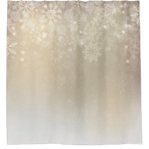 Golden Beige Snowflake Winter Shower Curtain