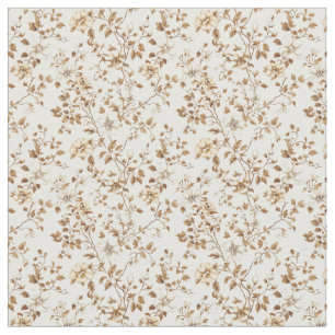 Golden Beige Toile with Roses and Blossoms Fabric