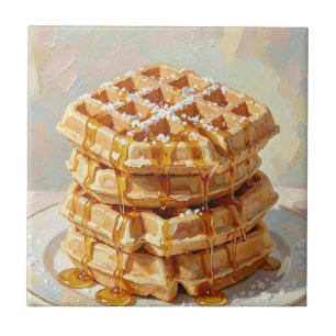 Golden Belgian Waffles Syrup Oil Painting Tile