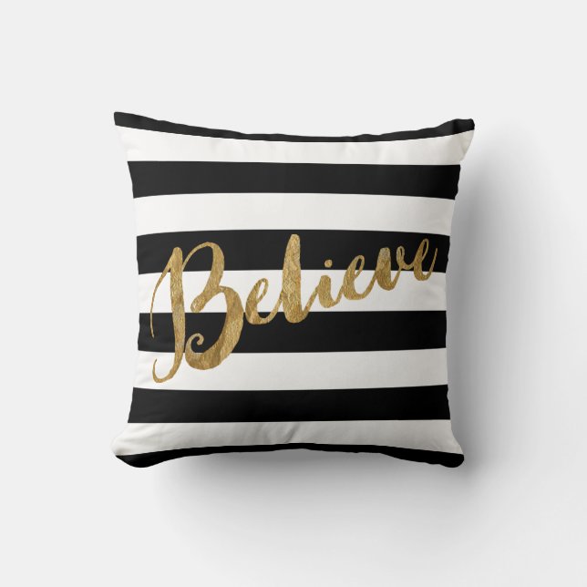 Golden Believe Stripes Cushion (Front)