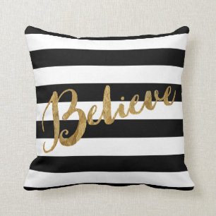 Golden Believe Stripes Cushion