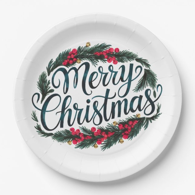 Golden Bells & Berry Blessings Paper Plate (Front)