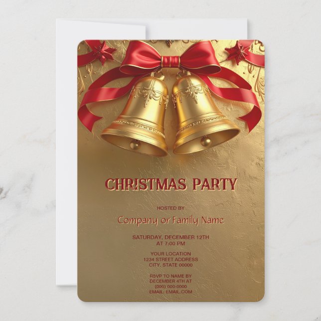 Golden Bells Christmas Holiday Party Invitation (Front)