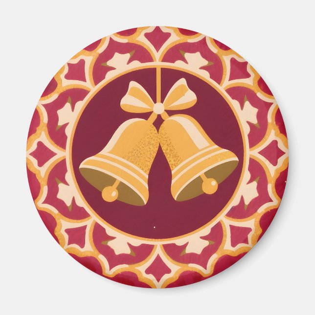 Golden Bells in a Circular Frame Magnet (Front)