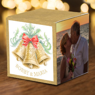 Golden bells red bow 50th wedding anniversary favour box