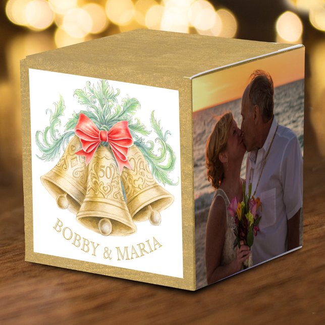 Golden bells red bow 50th wedding anniversary  favour box (Creator Uploaded)