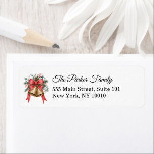 Golden Bells Red Bow Christmas Address Label