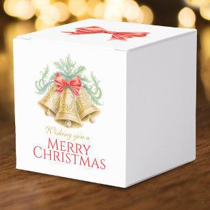 Golden bells watercolor green red christmas favour box