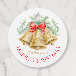 Golden bells watercolor green red merry Christmas Favour Tags