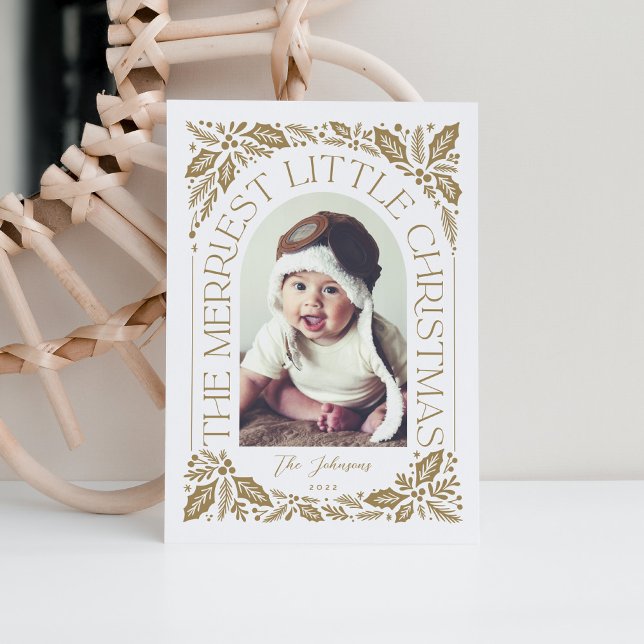 Golden Berry Merriest Little Christmas Arch Photo Holiday Card (Creator Uploaded)