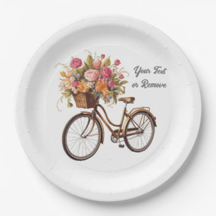 Golden Bicycle with Flower Basket Vintage Paper Plate