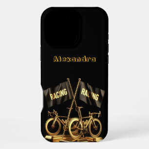 Golden bike flags in a bold display iPhone 16 pro max case