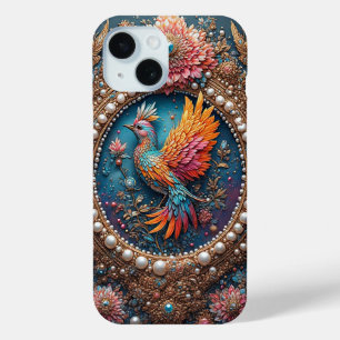 Golden Bird in Ornate Decorative Frame iPhone 15 Case