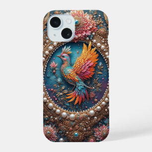 Golden Bird in Ornate Decorative Frame iPhone 15 Case