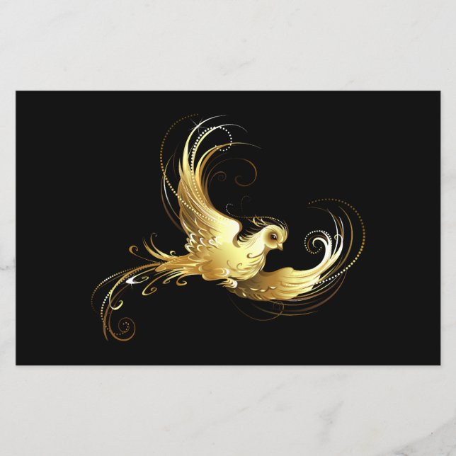 Golden Bird on Black Background (Front)