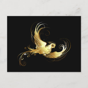 Golden Bird on Black Background Announcement Postcard