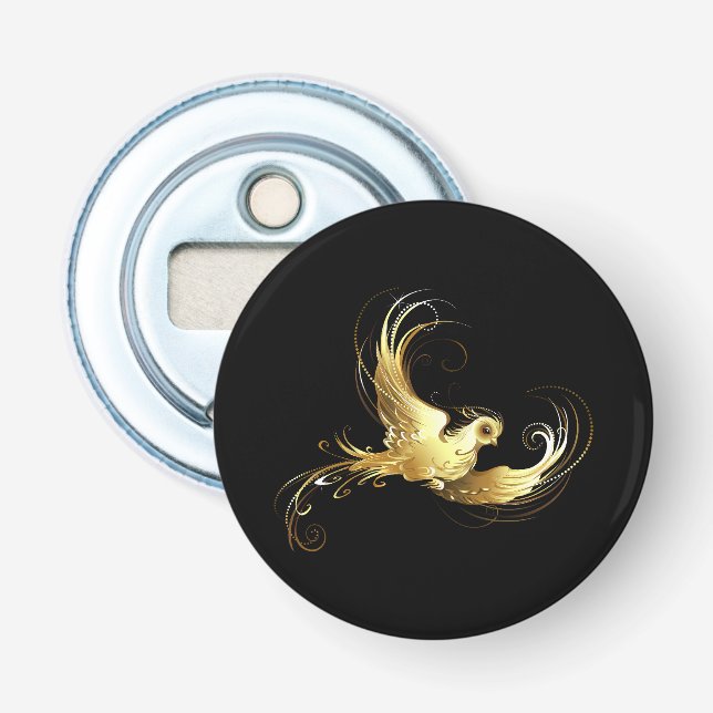 Golden Bird on Black Background Bottle Opener (Front)