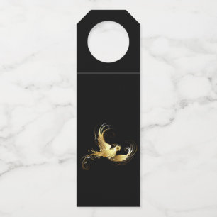 Golden Bird on Black Background Bottle Tag