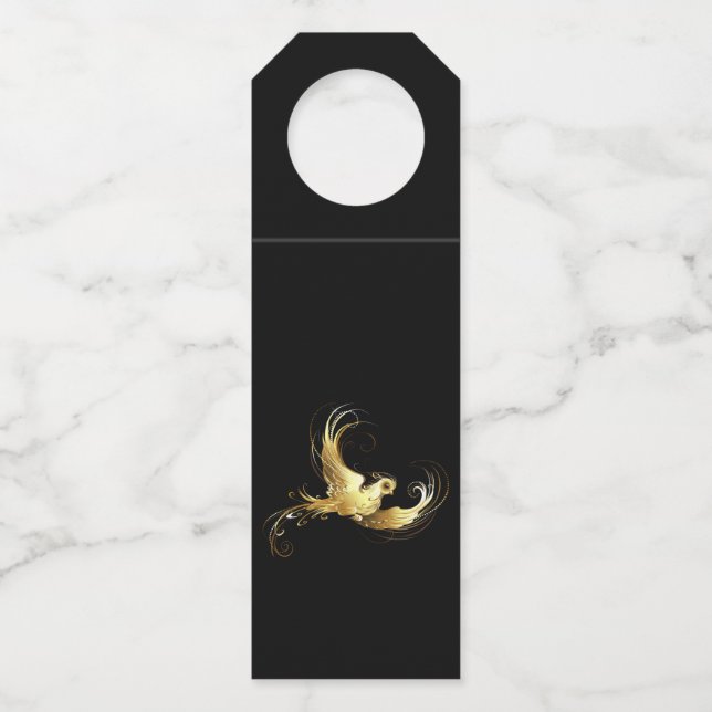 Golden Bird on Black Background Bottle Tag (Front)